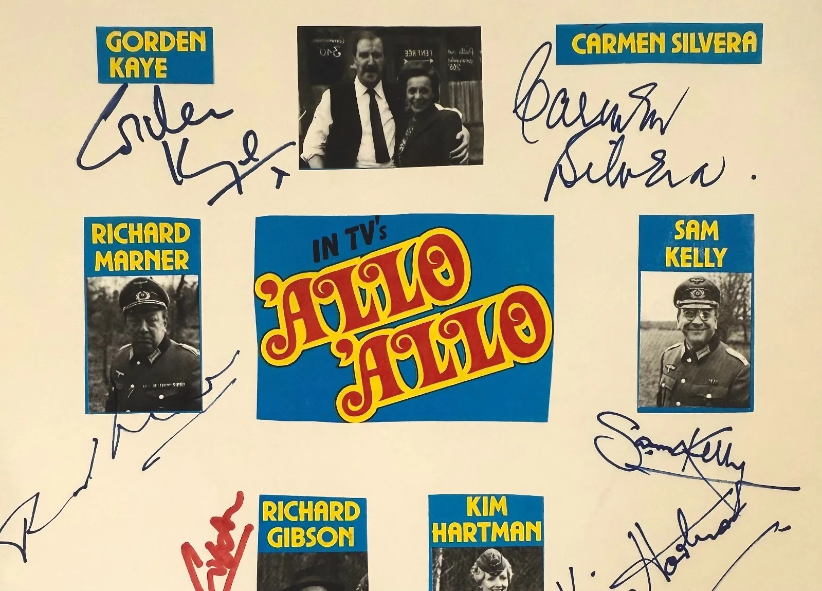 Gorden Kaye, Carmen Silvera, Vicki Michelle, Arthur Bostrom — ALLO ALLO Cast Signed Autographed SHEET PAGE (10) Gorden Kaye Vicki Michelle, изображение 3