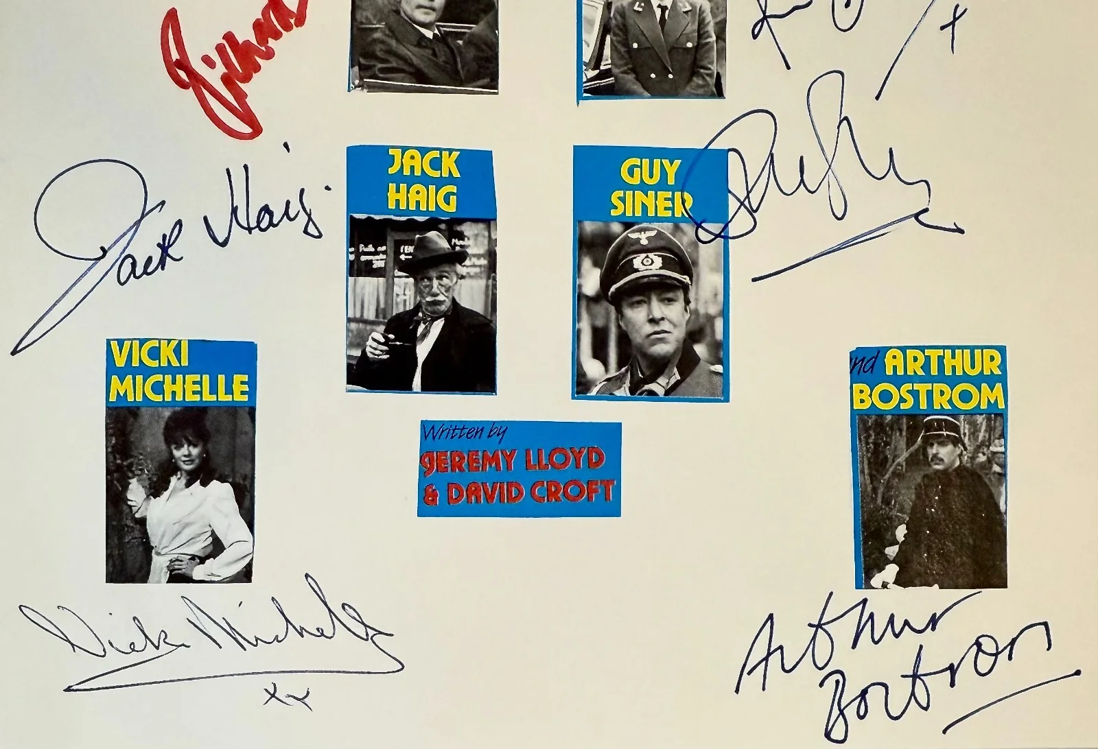 Gorden Kaye, Carmen Silvera, Vicki Michelle, Arthur Bostrom — ALLO ALLO Cast Signed Autographed SHEET PAGE (10) Gorden Kaye Vicki Michelle, изображение 4