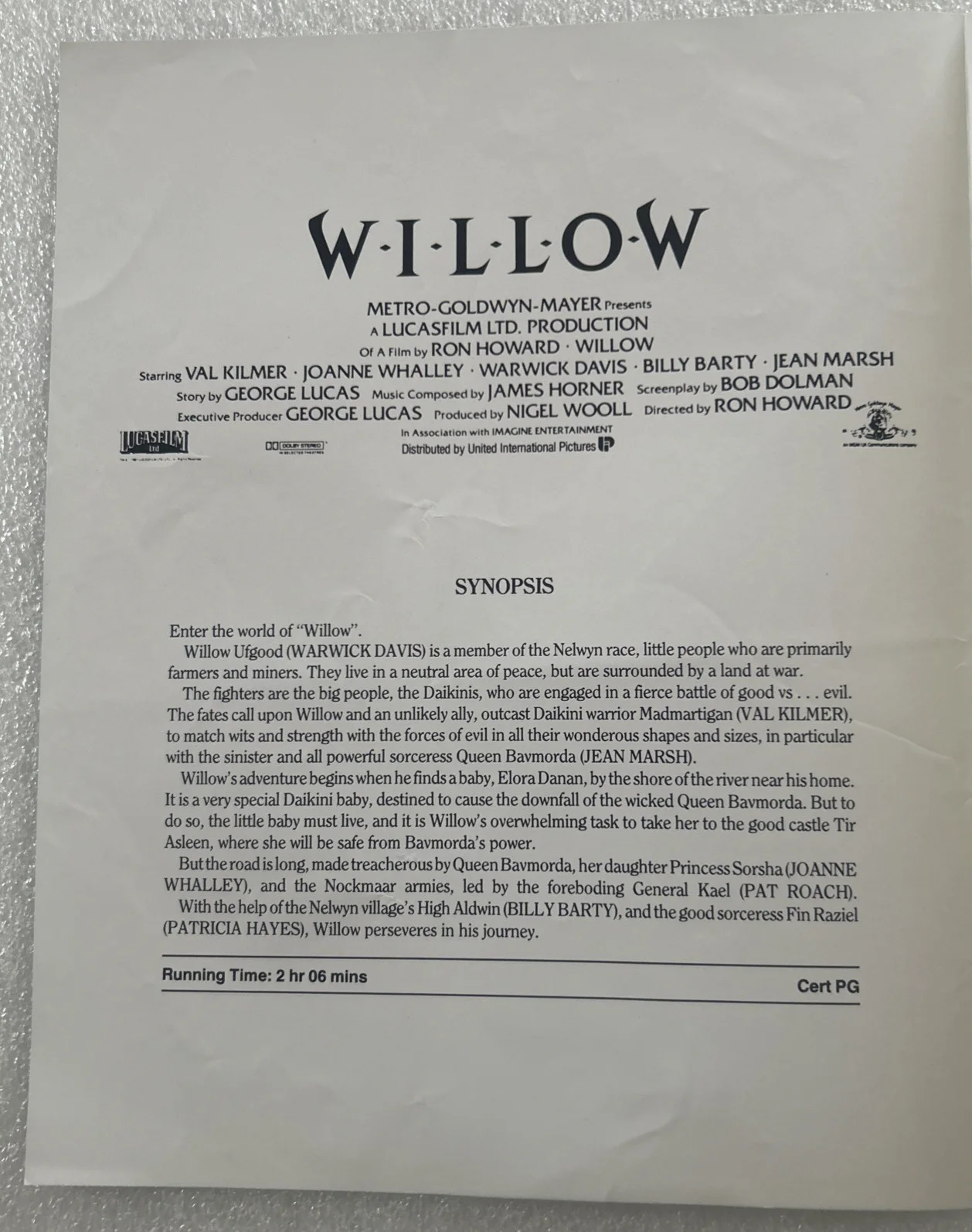 1988 WILLOW Movie Synopsis - Poster Advertising Flyer - Val Kilmer, Warwick D., изображение 3