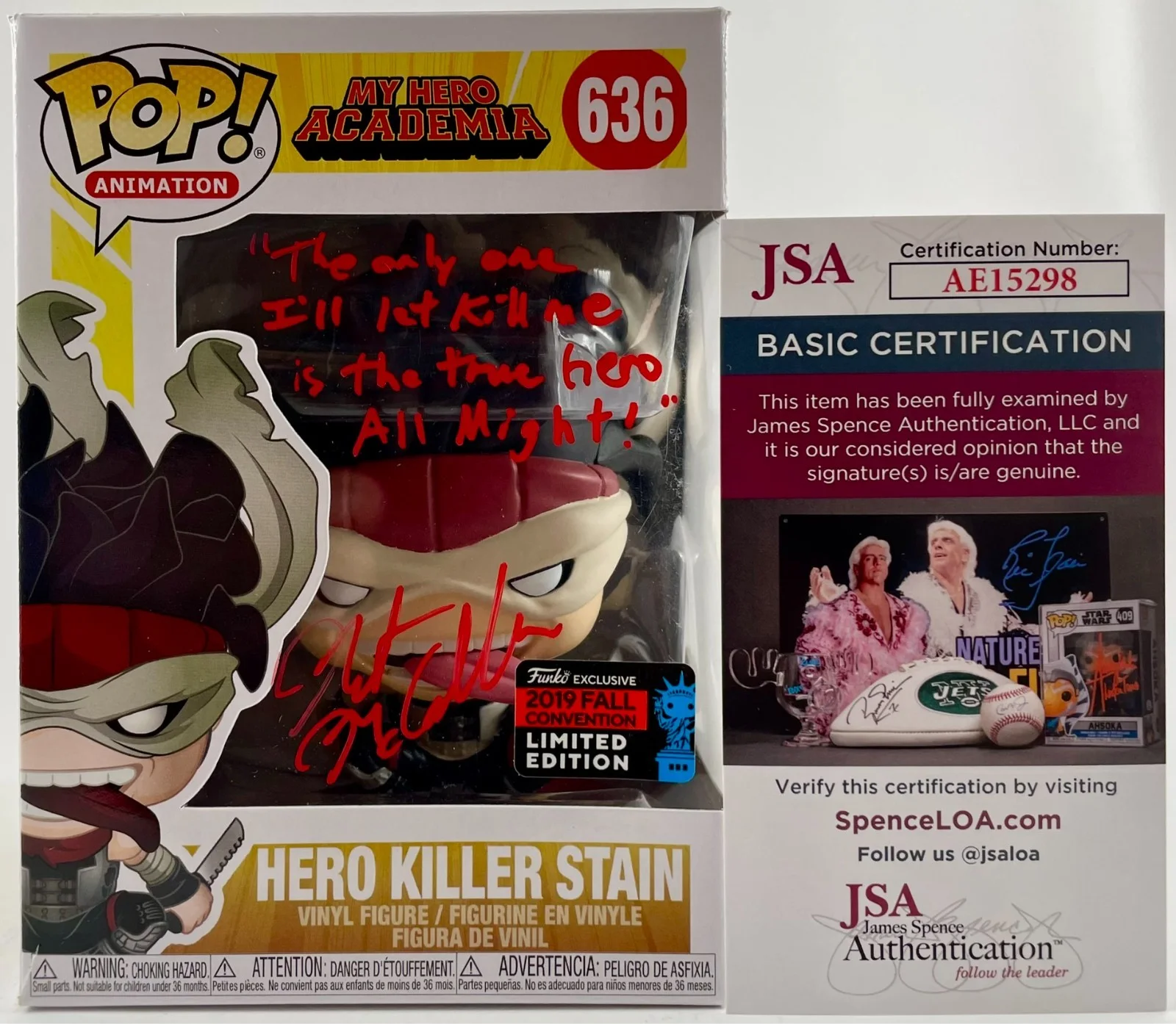 Robert McCollum — Robert McCollum Signed My Hero Academia Hero Killer Stain LE Funko POP! JSA COA