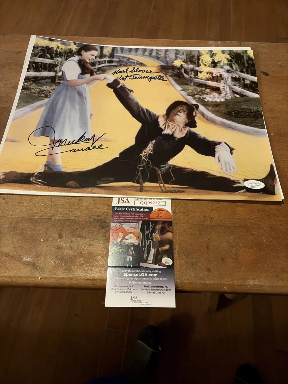 KARL SLOVER & MICKEY CARROLL — K.SLOVER (1st Trumpeter) M.CARROLL Signed The Wizard of Oz 11x14 Photo (JSA)