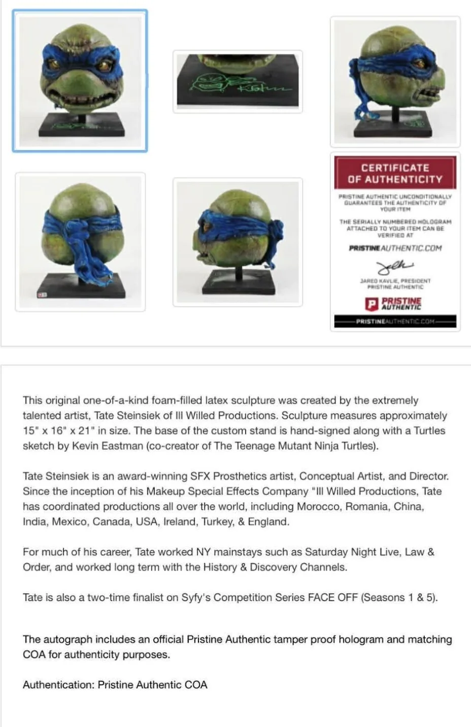 Kevin Eastman — Leonardo Head Sculpture Ninja Turtle TMNT -Kevin Eastman AUTO! 1 Of 1! 👀💥, image 2