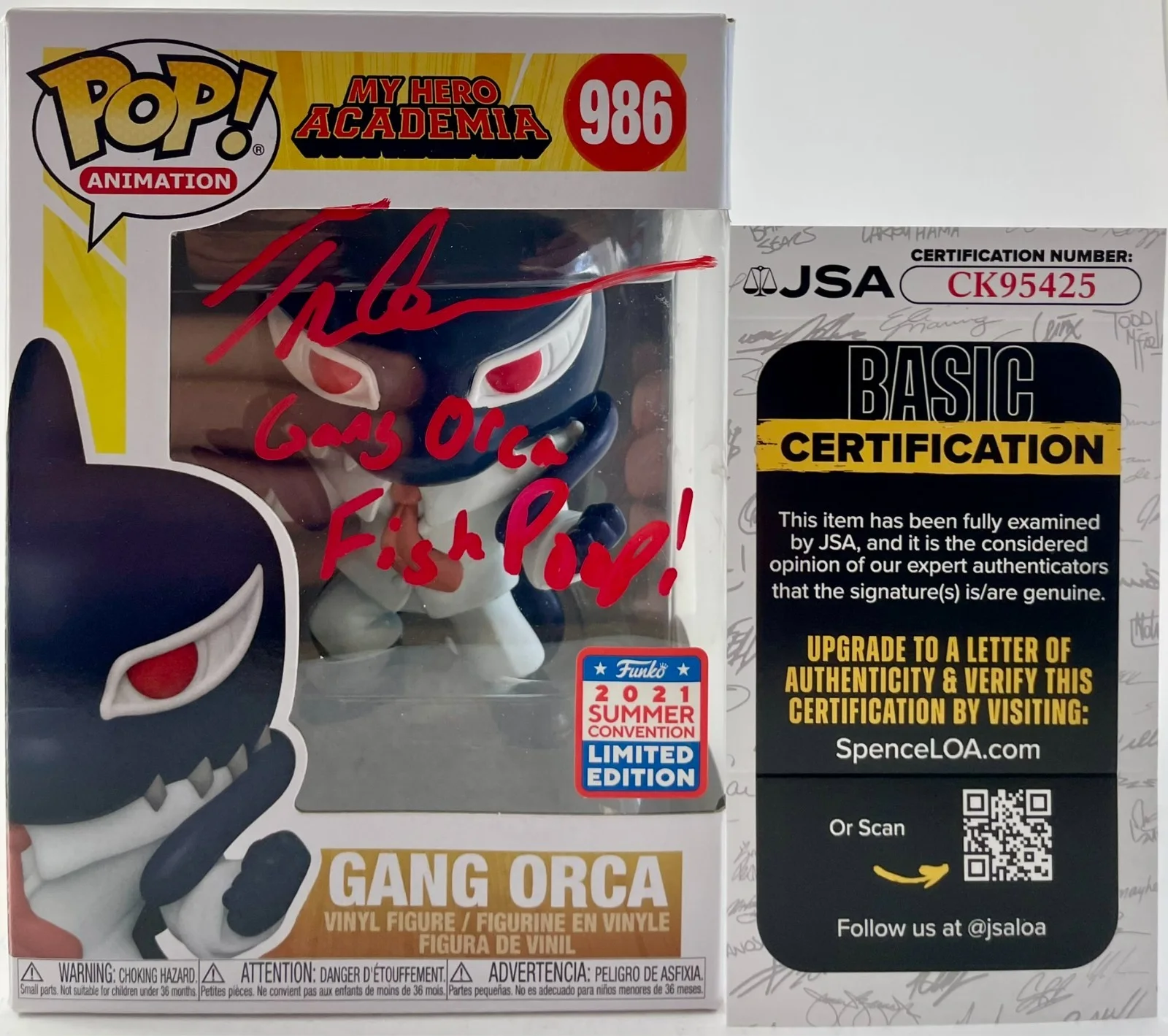 Tyler Walker — Tyler Walker Signed My Hero Academia Gang Orca 2021 SCLE Funko POP Vinyl JSA COA