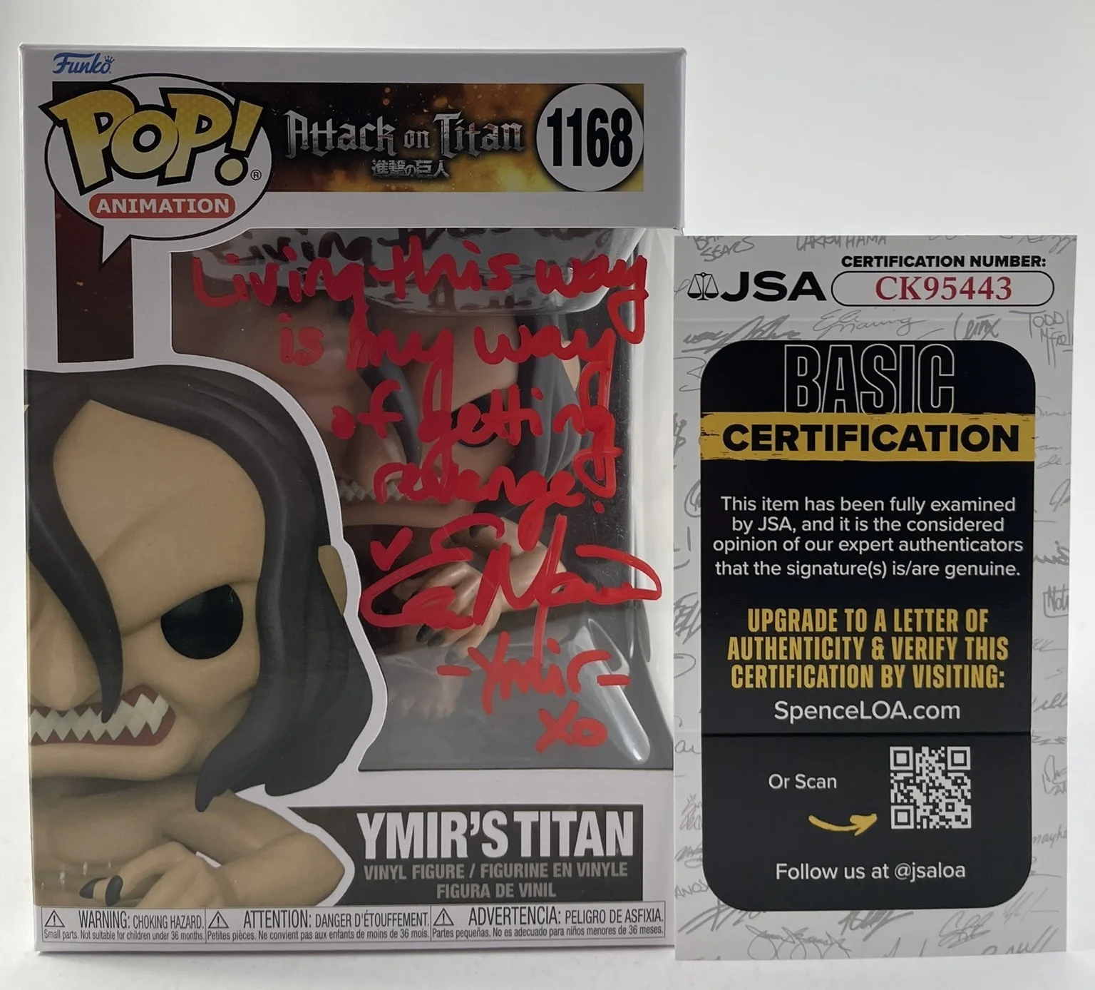 Elizabeth Maxwell — Elizabeth Maxwell Signed Attack On Titan Ymir's Titan Funko POP! Vinyl JSA COA