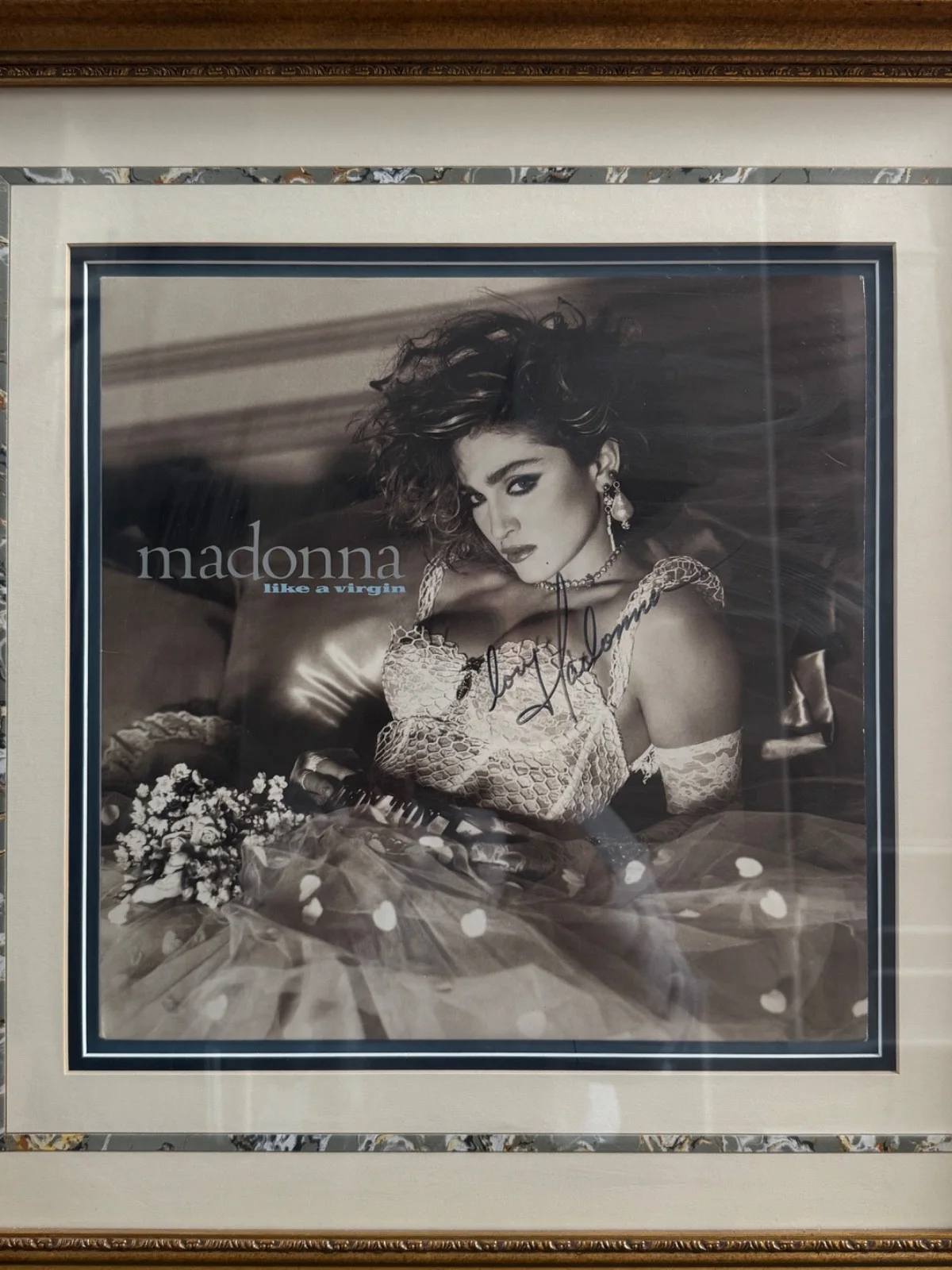 SIGNED MADONNA "LIKE A VIRGIN" ALBUM COVER CUSTOM FRAMED 21X21 WITH COA, image 3