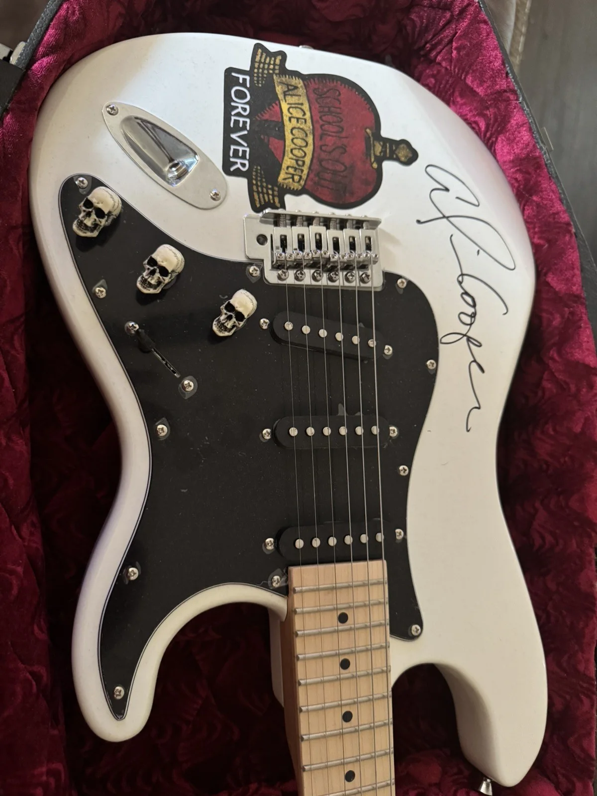 ALICE COOPER SIGNED WHITE ELECTRIC GUITAR PSA COA COMES IN A COFFIN GUITAR CASE, изображение 5