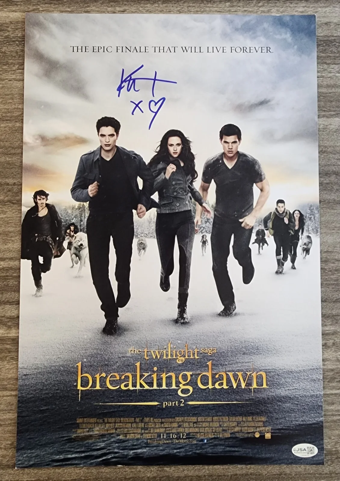 Kristen Stewart Signed Twilight Breaking Dawn 12x18 Movie Poster JSA, image 3