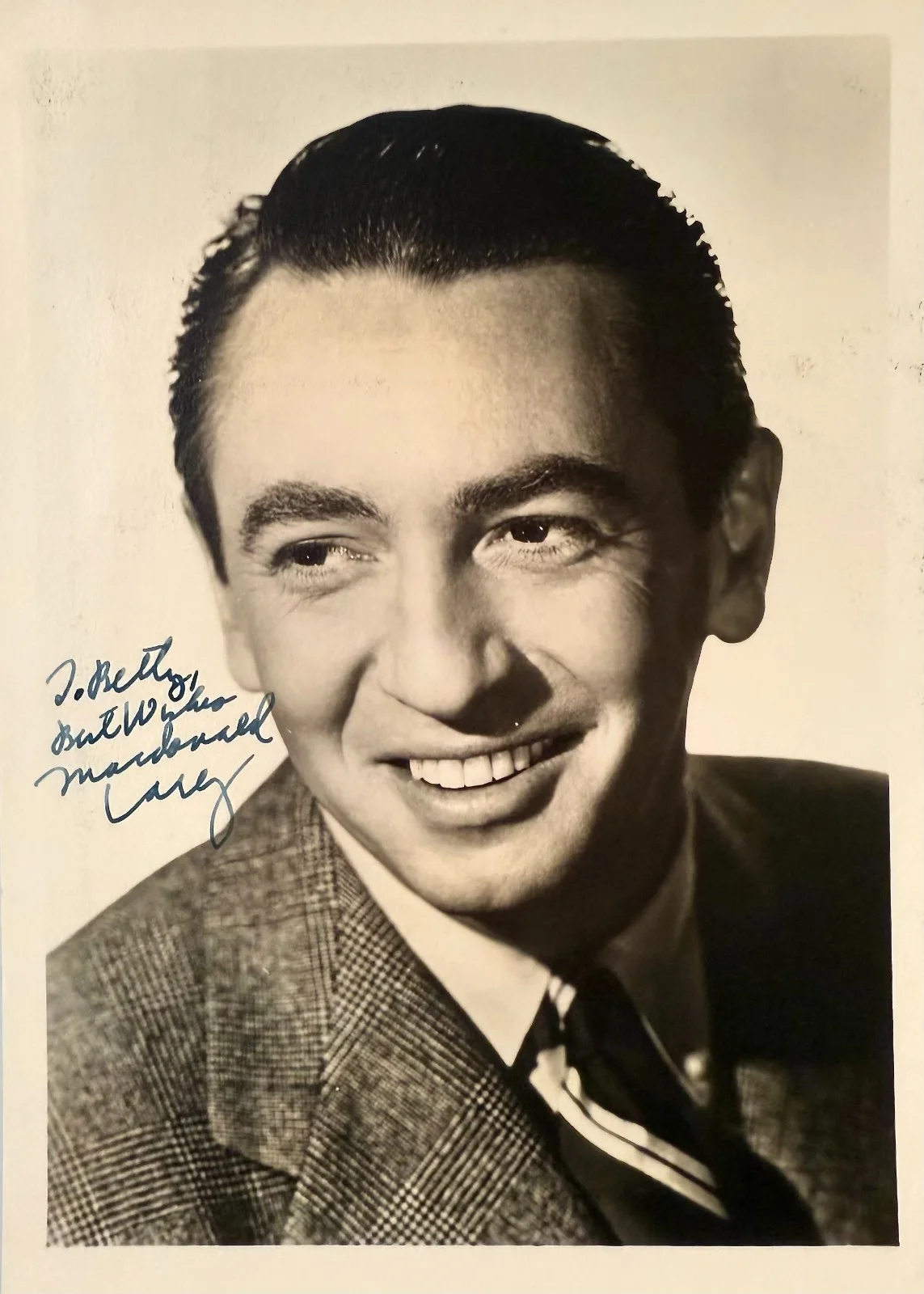 Macdonald Carey — MACDONALD CAREY Autographed Signed 5" x 7" PHOTO Days of Our Lives TO BETTY