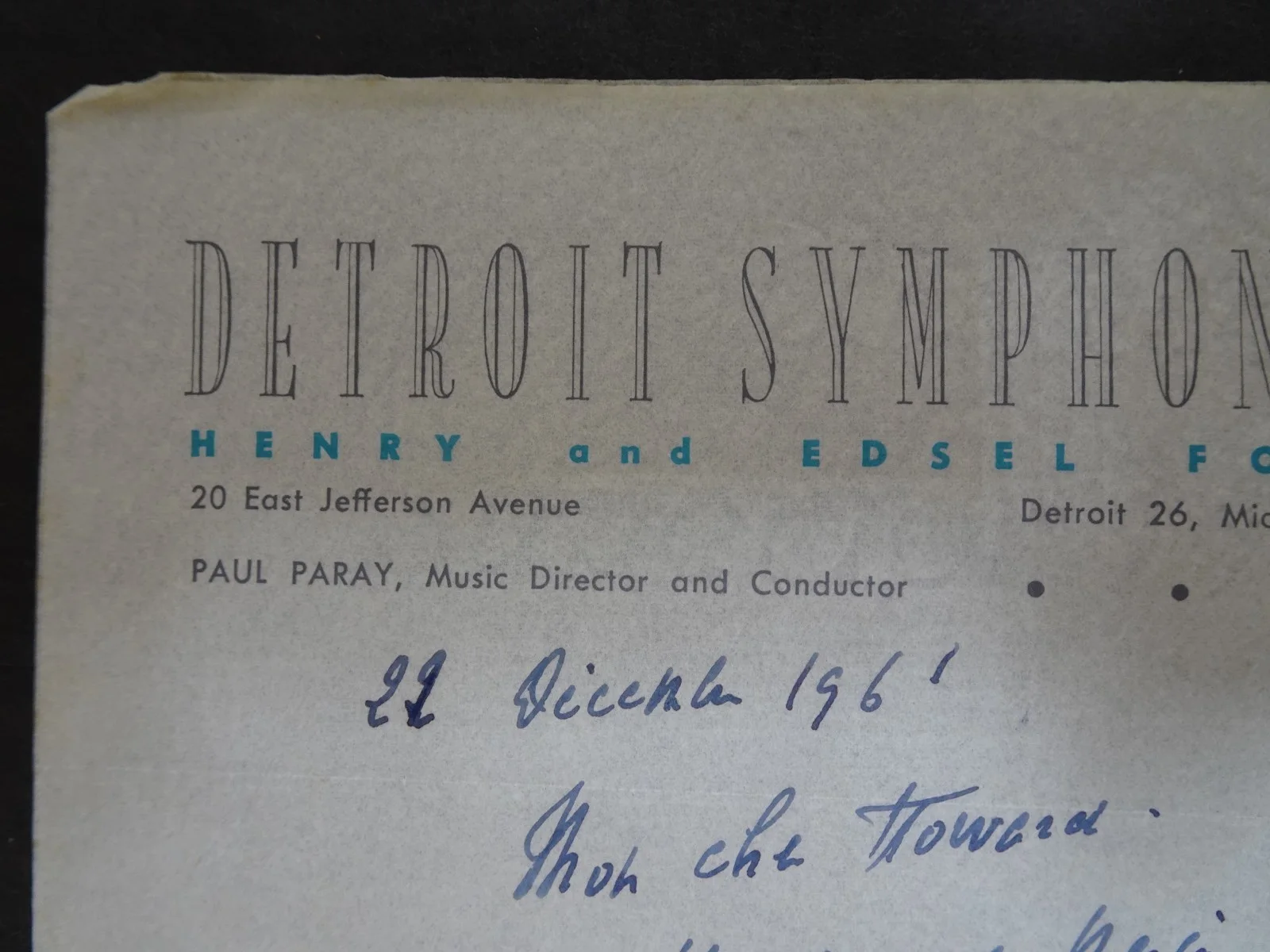 Paul Paray — Paul Paray French Conductor Autograph Letter to Symphony Manager Harrington 1961, изображение 2