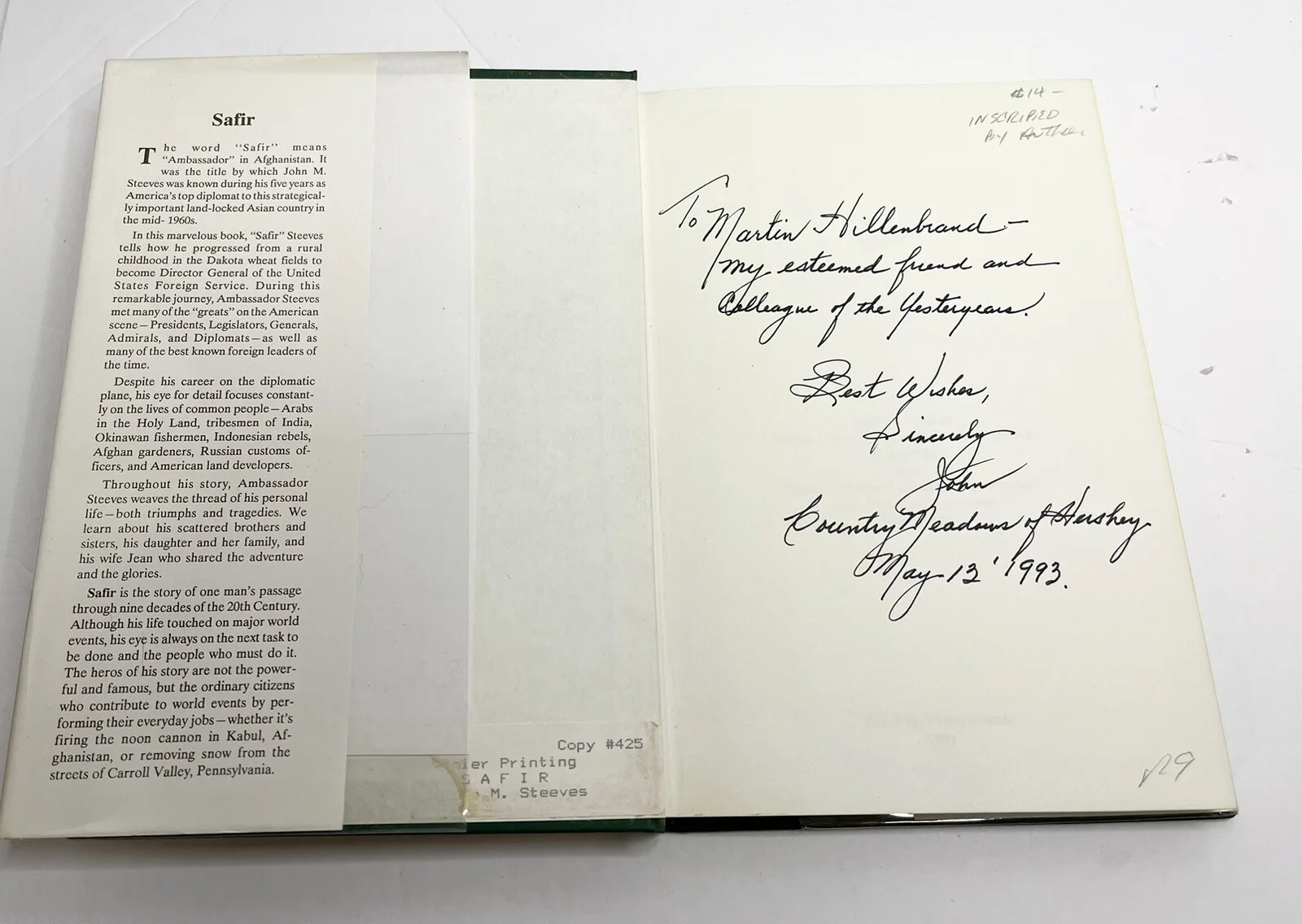 John M Steeves — "Safir (Ambassador)" John M Steeves SIGNED Presented To Martin Hillenbrand HC, image 5