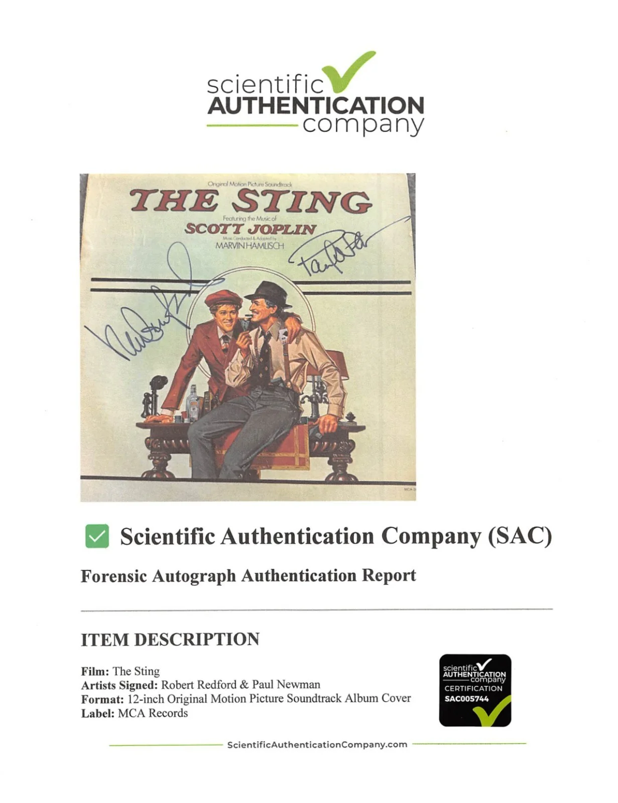 Sting Soundtrack Album Signed Paul Newman Robert Redford, image 4