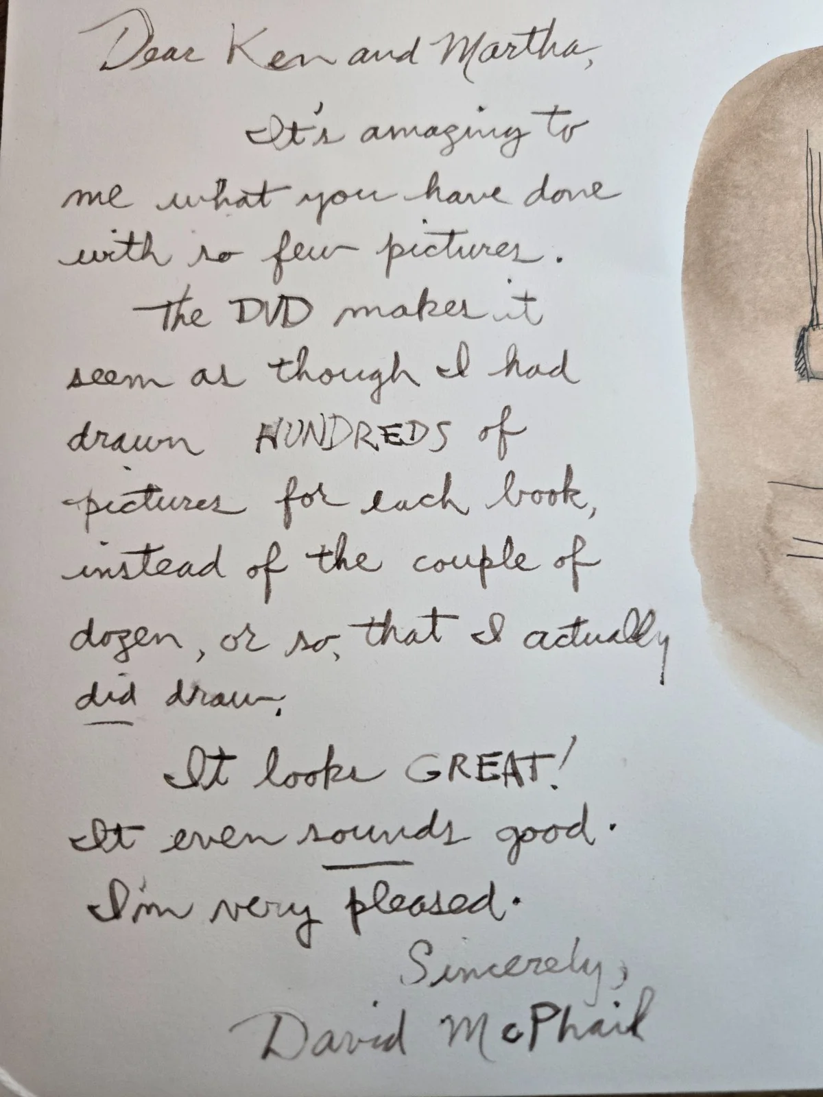 David McPhail — Signed David McPhail Letter w/ Original Art JSA LOA 2007 Children's Author, изображение 3