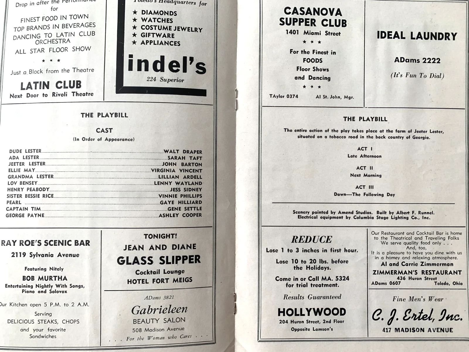 1946 JEETER LESTER TOBACCO ROAD TOLEDO COMMODORE PERRY HOTEL PROGRAM TICKETS F35, изображение 3