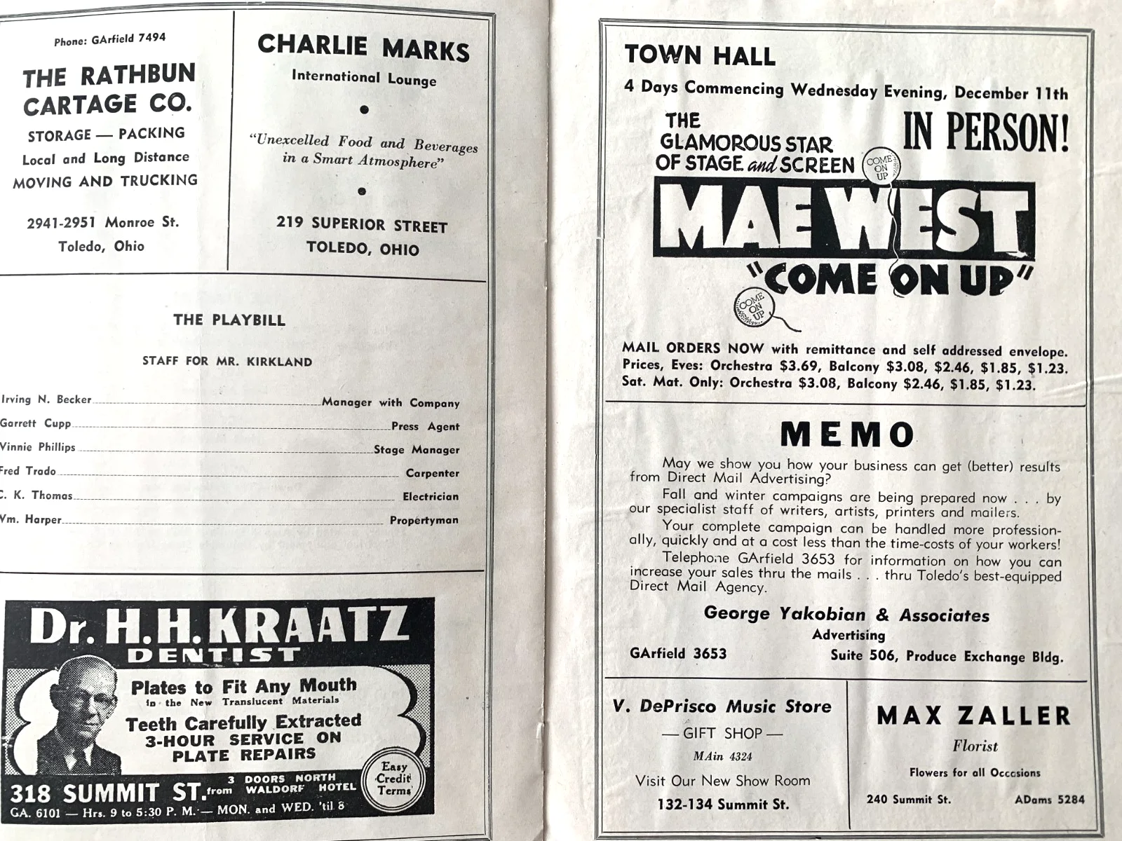 1946 JEETER LESTER TOBACCO ROAD TOLEDO COMMODORE PERRY HOTEL PROGRAM TICKETS F35, изображение 4
