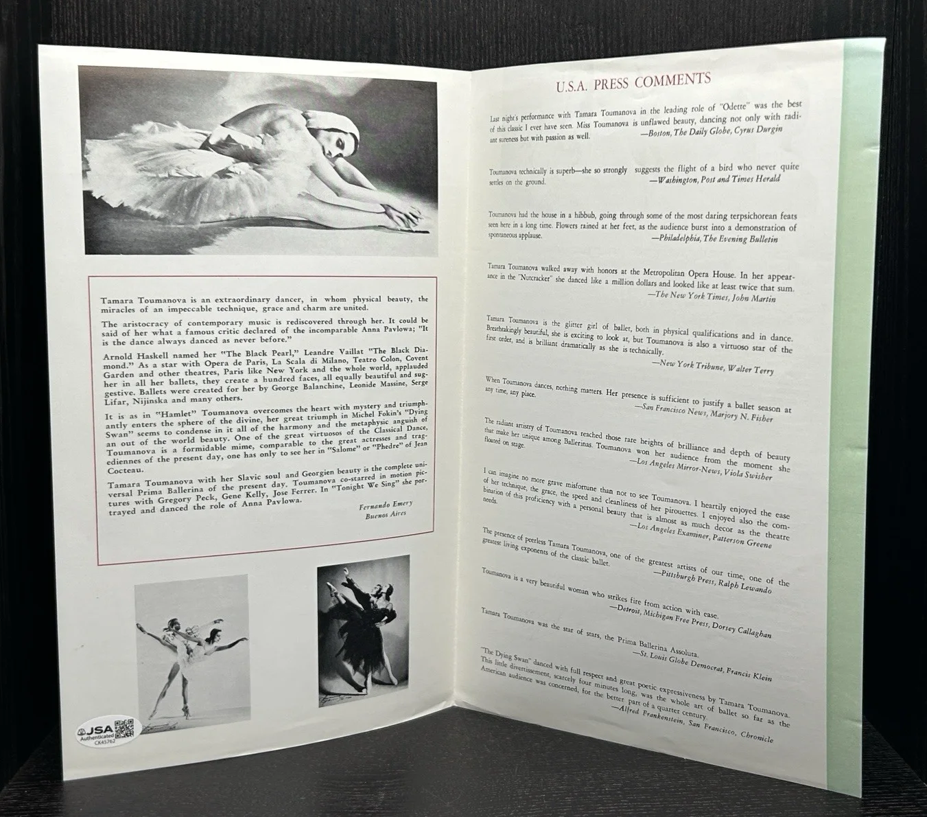Tamara Toumanova — TAMARA TOUMANOVA HAND SIGNED PAMPHLET Original Autograph JSA COA Prima Ballerina, image 5