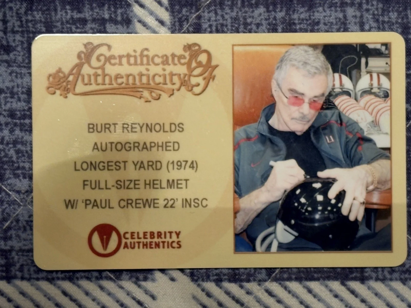 Burt Reynolds Autographed The Longest Yard 1974 , “Paul Crewe 22” Helmet (CA), image 4