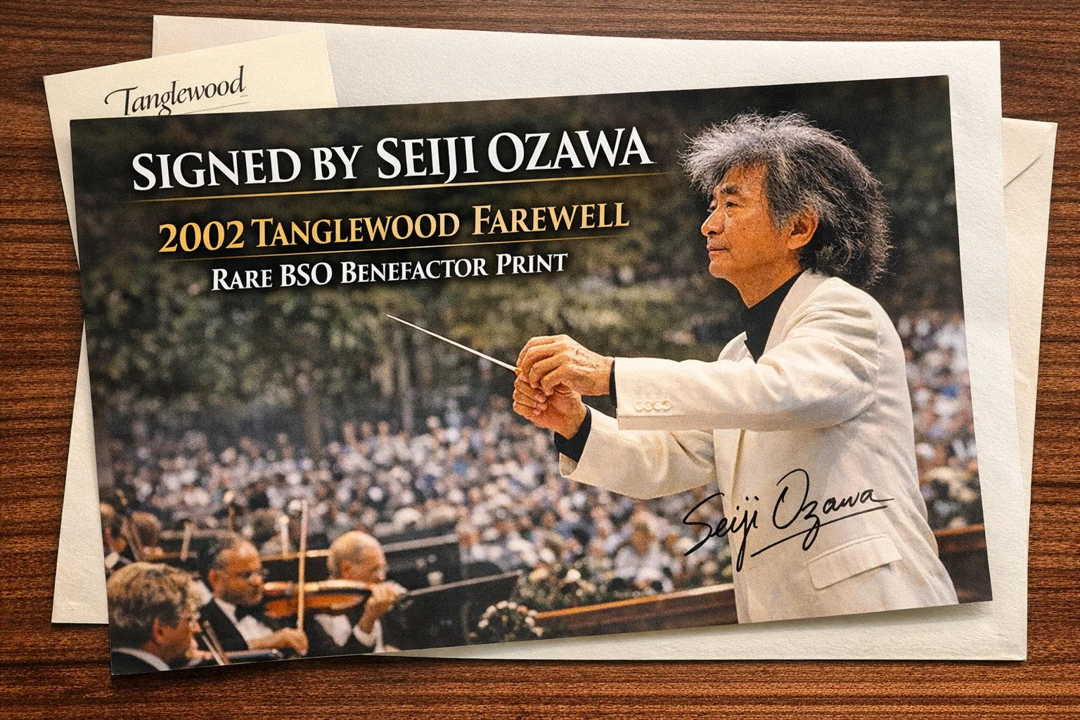 RARE SIGNED Seiji Ozawa 2002 Tanglewood Gala Print BSO Benefactor Gift Autograph, image 4