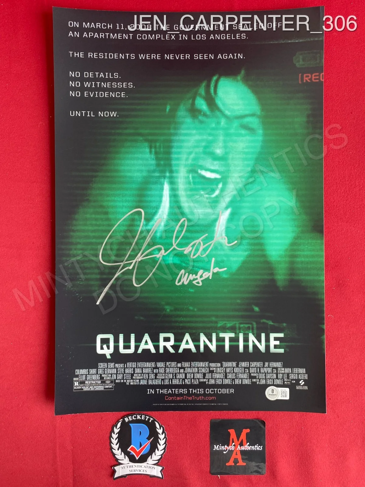 Jennifer Carpenter — Jennifer Carpenter autographed signed Quarantine 11x17 photo Angela Beckett COA