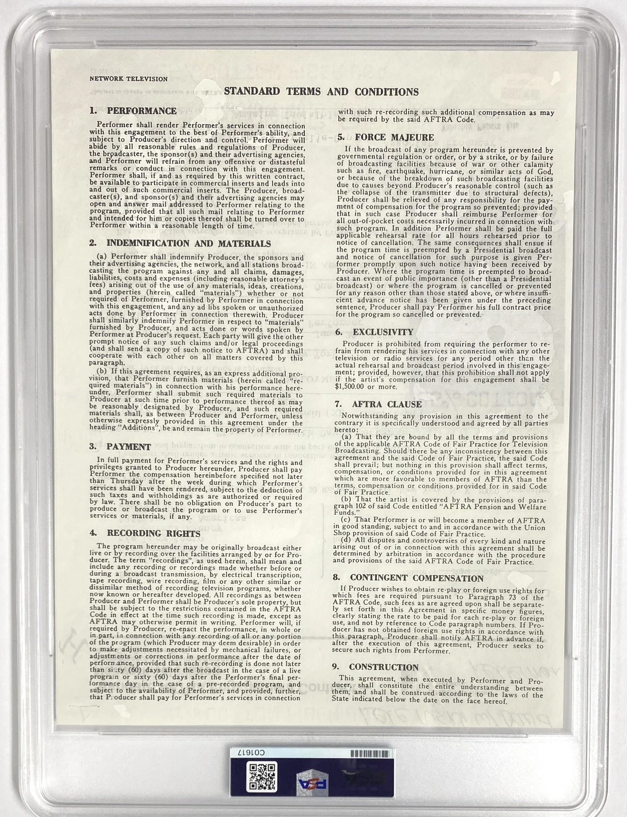 Mark Hamill Signed 1983 NBC "Late Night" Contract - Star Wars - PSA 10!, image 4