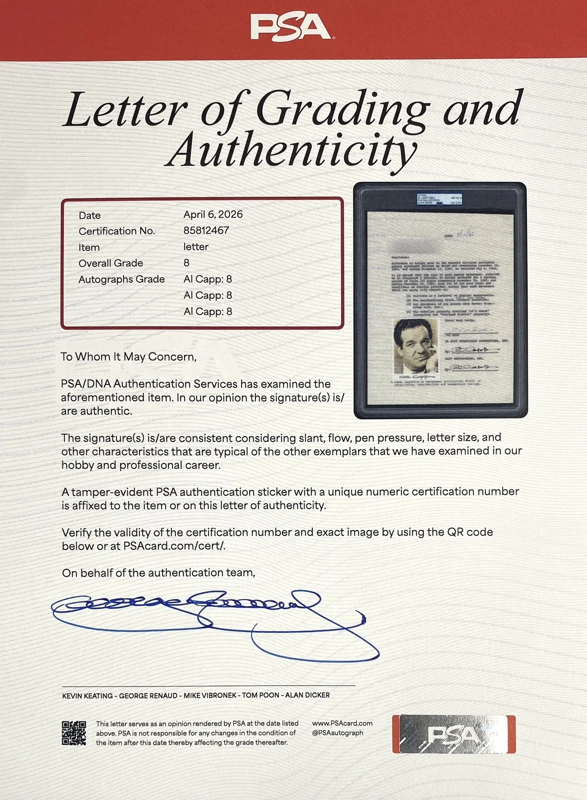 Al Capp Triple Signed 1968 William Morris Agency Document "Li’l Abner" - PSA, изображение 4