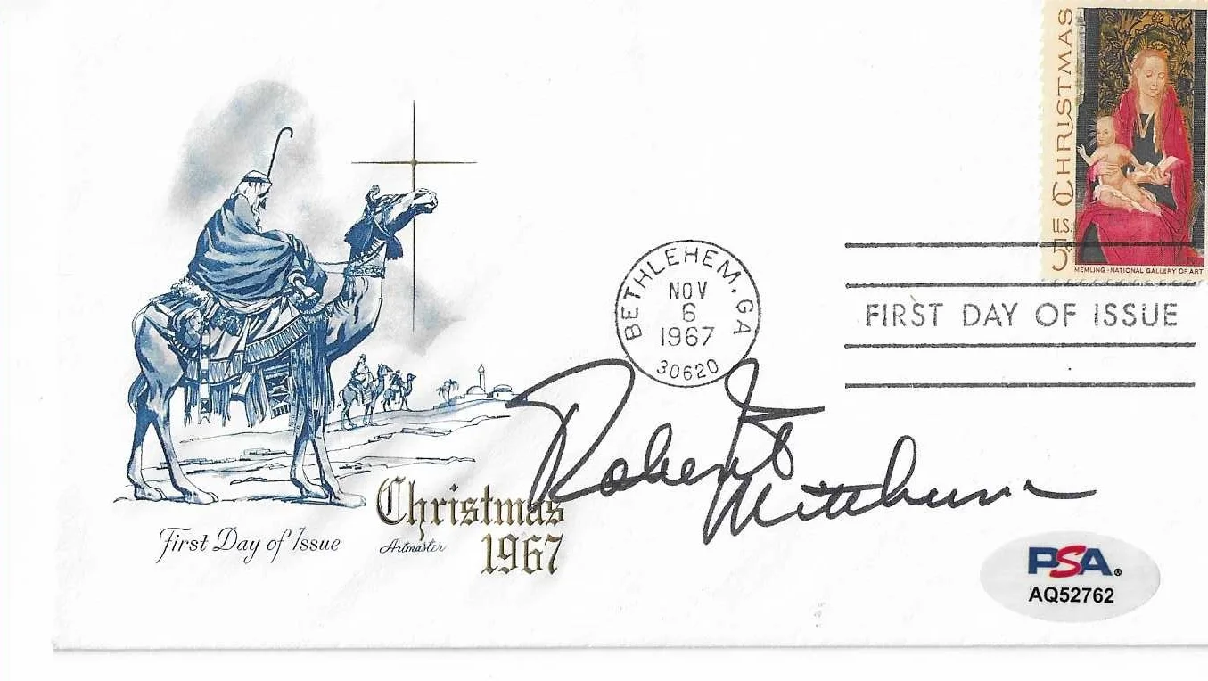 Robert Mitchum — Robert Mitchum Signed First Day Cover Actor Cape Fear Thunder Road PSA/DNA Auth.
