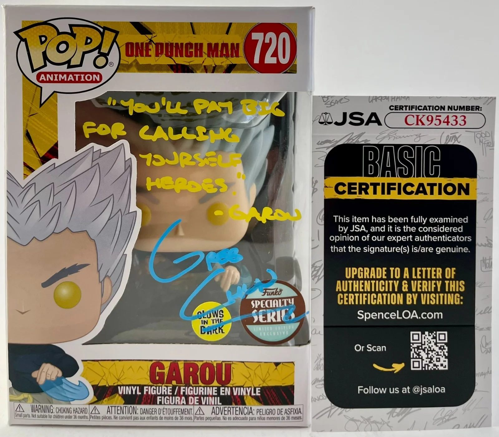 Greg Chun — Greg Chun Signed One Punch Man Garou GITD FSS Limited Edition Funko POP! JSA COA