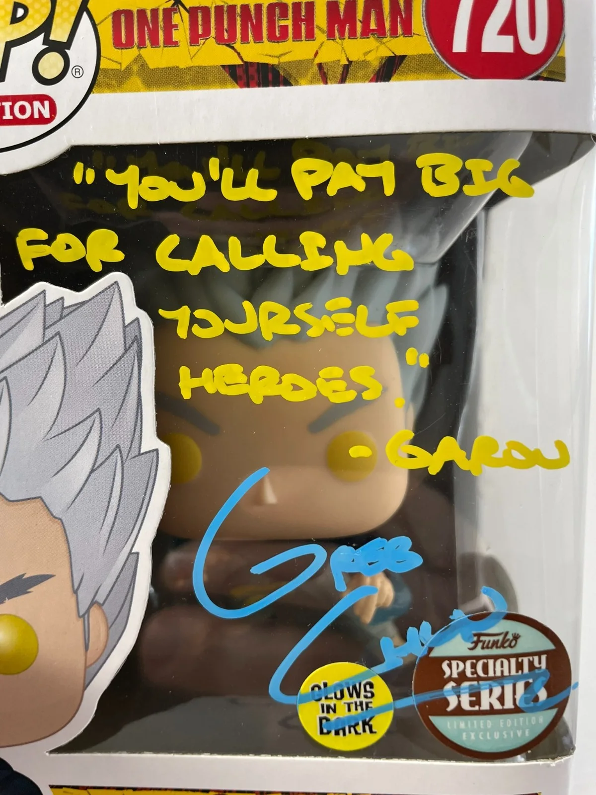 Greg Chun — Greg Chun Signed One Punch Man Garou GITD FSS Limited Edition Funko POP! JSA COA, изображение 2