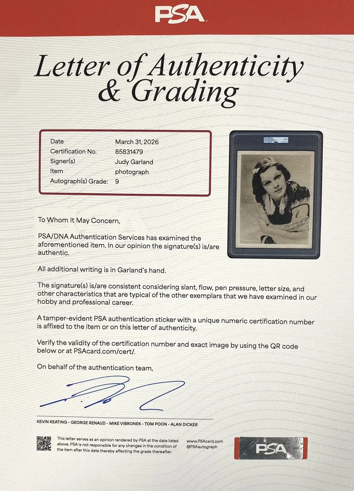 Judy Garland Signed Promo Photo – PSA Mint 9!, изображение 4