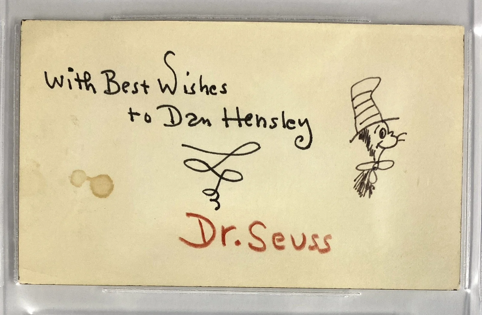 Dr. Seuss Autograph w/ Cat in the Hat Sketch – Beckett, image 3