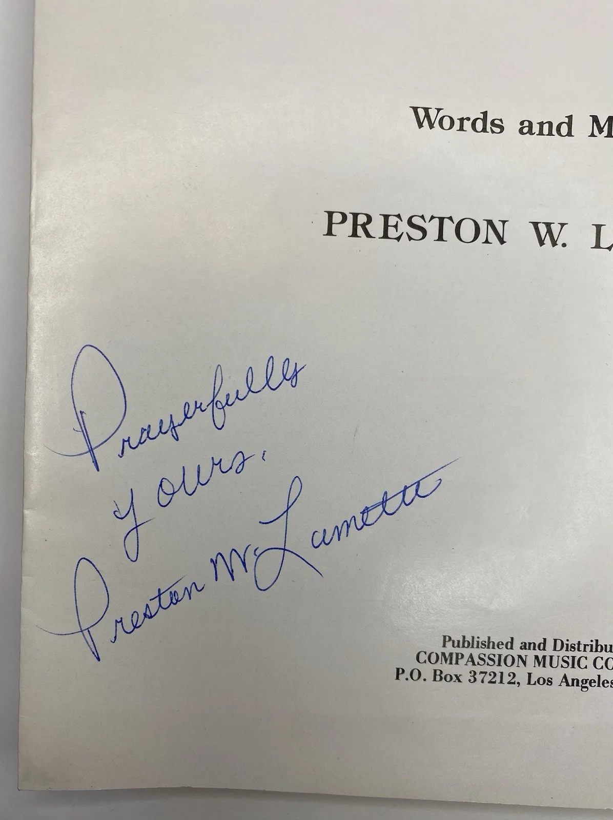 Preston Lamette — Signed Sheet Music Preston W. Lamette Let Brotherly Love Continue 1981 Autograph, изображение 2