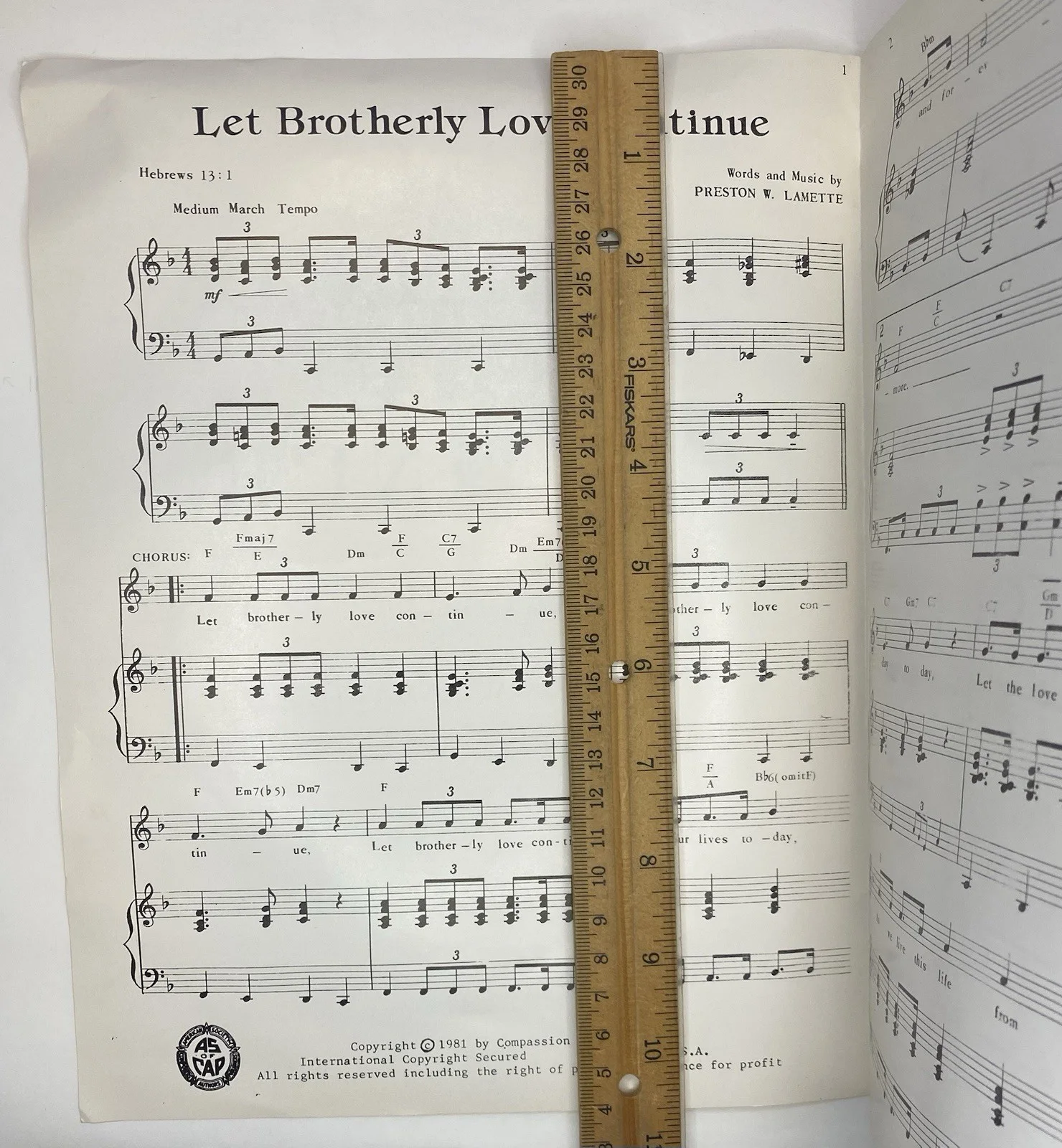 Preston Lamette — Signed Sheet Music Preston W. Lamette Let Brotherly Love Continue 1981 Autograph, изображение 4