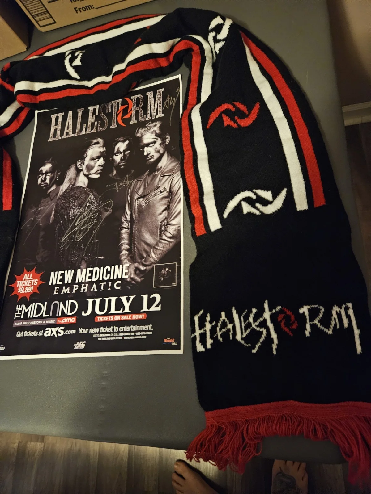 Halestorm 2012 KCMO Signed Promo Poster All Band And VIP Scarf, изображение 2