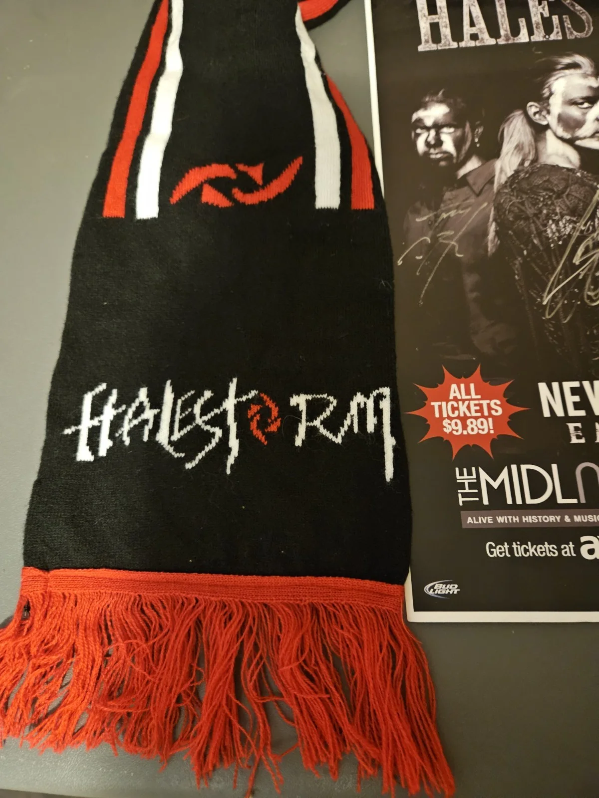 Halestorm 2012 KCMO Signed Promo Poster All Band And VIP Scarf, изображение 3