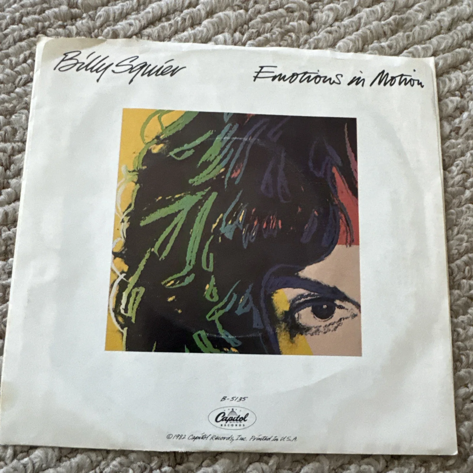 Billy Squire Emotions In Motion Signed 7" 45 Vinyl Record Autograph, image 3