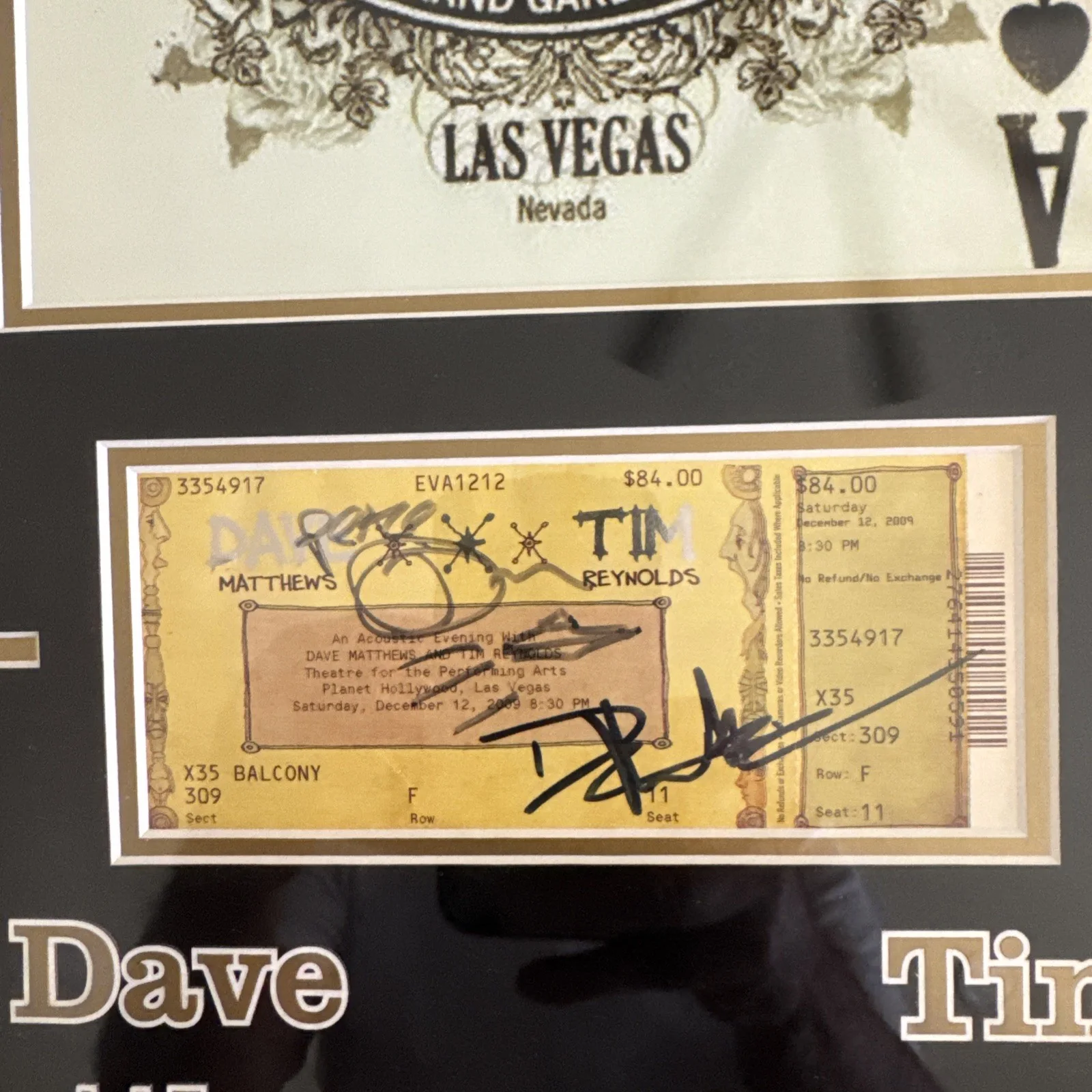 Dave Matthews Tim Reynolds Dual Signed Auto Custom Framed Ticket Rare JSA, image 2