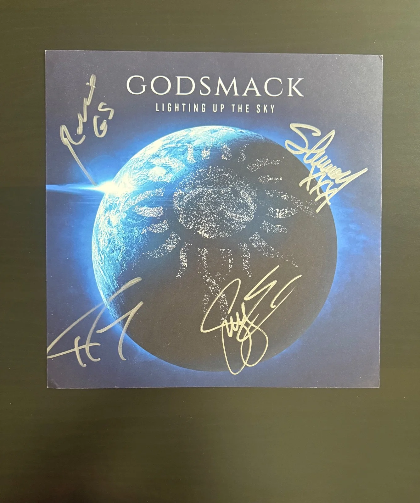 GODSMACK - Lighting Up The Sky Blue Marble LP + signed 11”x11” Album Flat, image 4