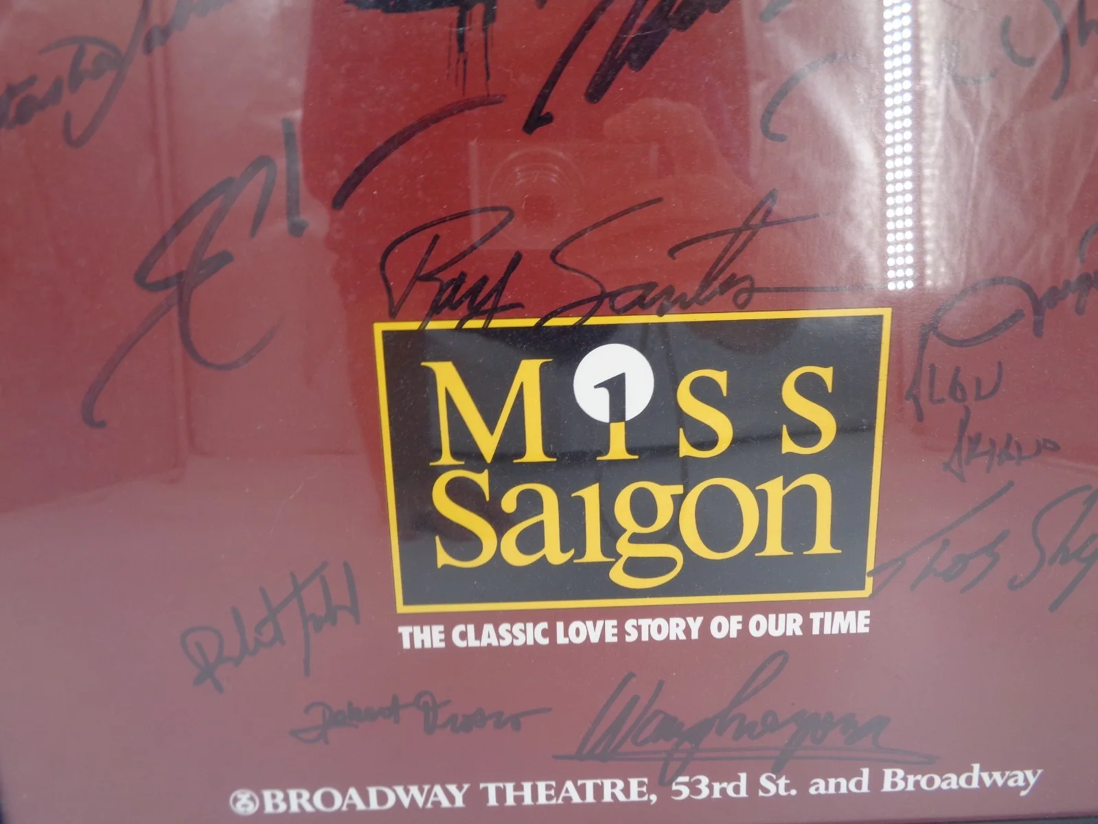 Framed Broadway Poster of Miss Saigon signed by Cast - 22 x 15", image 2