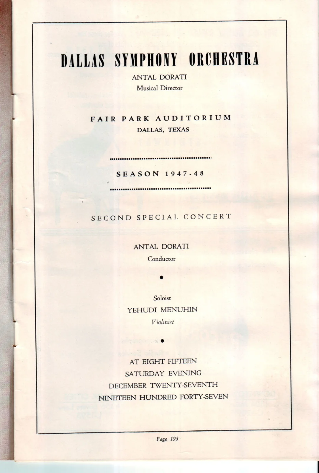 Antal Dorati Autograph & Dallas Symphony Orchestra 1947-48 Season Program, изображение 3