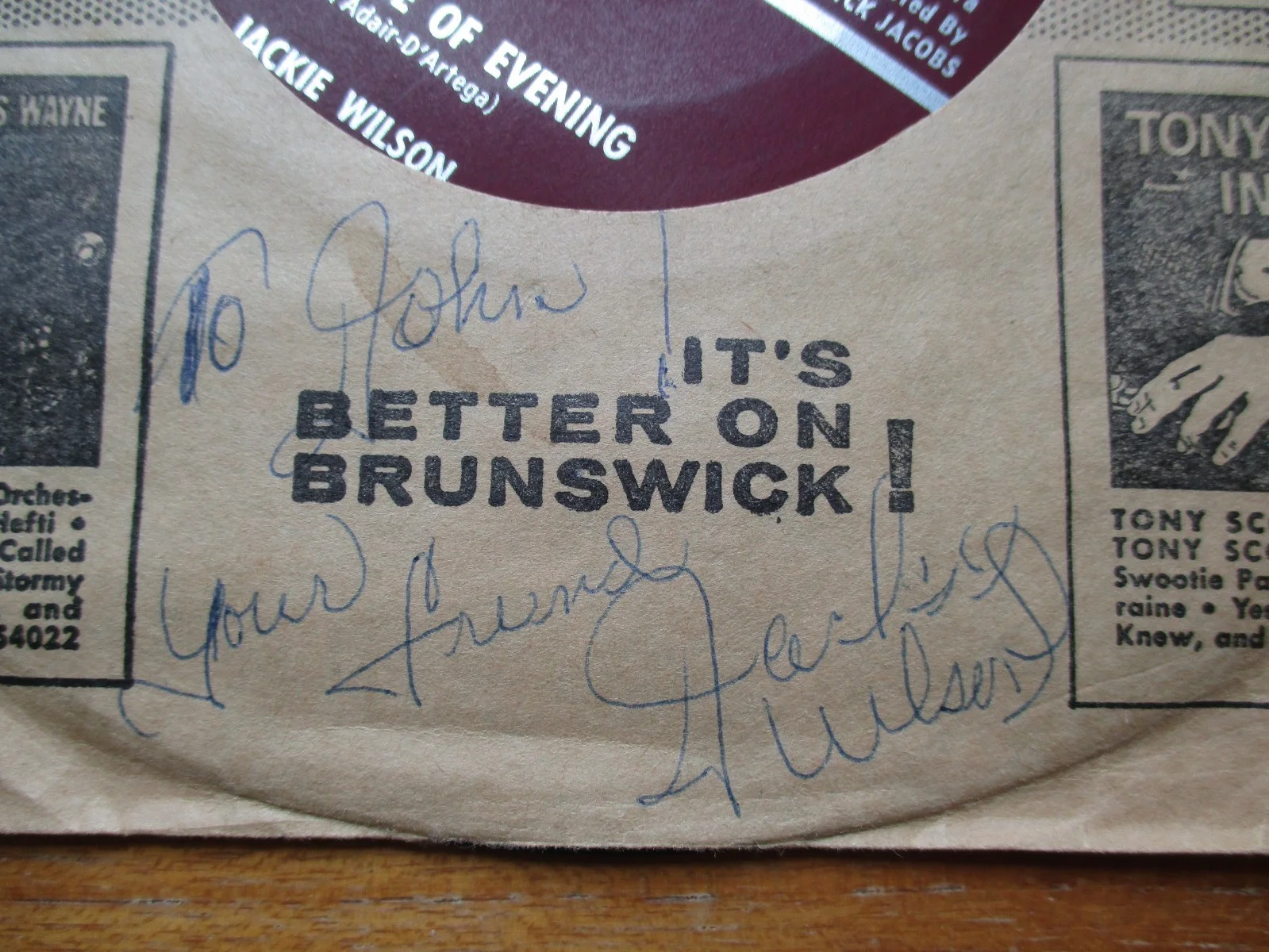 VERY RARE! Jackie Wilson Signed Sleeve 45 RPM Lonely Teardrops Gilliland Estate, изображение 3