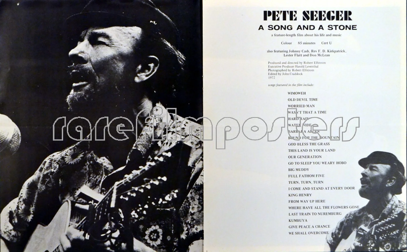 PETE SEEGER A SONG AND A STONE 1972 Pete Seeger, Johnny Cash Don McLean BROCHURE, изображение 2