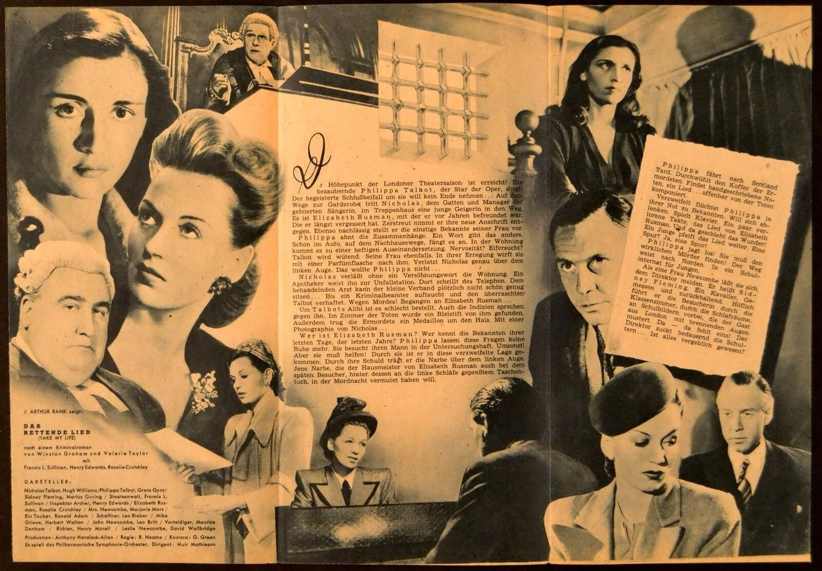 TAKE MY LIFE 1947 Hugh Williams, Greta Gynt, Marius Goring FILMPOST PROGRAMME, изображение 2