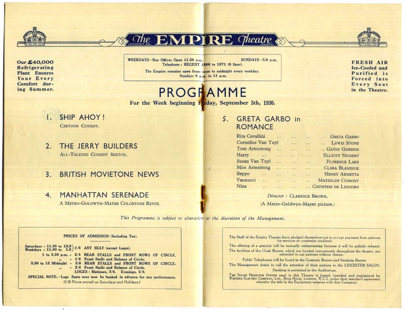 ROMANCE 1930 Greta Garbo, Lewis Stone UK PROGRAMME, image 3