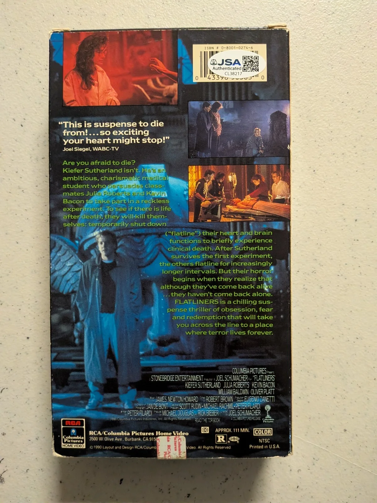 KIEFER SUTHERLAND Signed FLATLINERS VHS Movie Video TAPE Nelson JSA COA, image 3