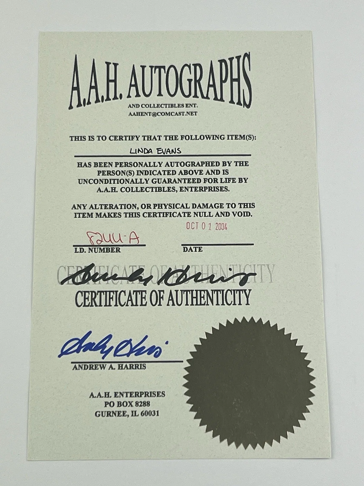Linda Evans — Linda Evans Signed Autographed Index Card Framed - Dynasty The Big Valley, image 3
