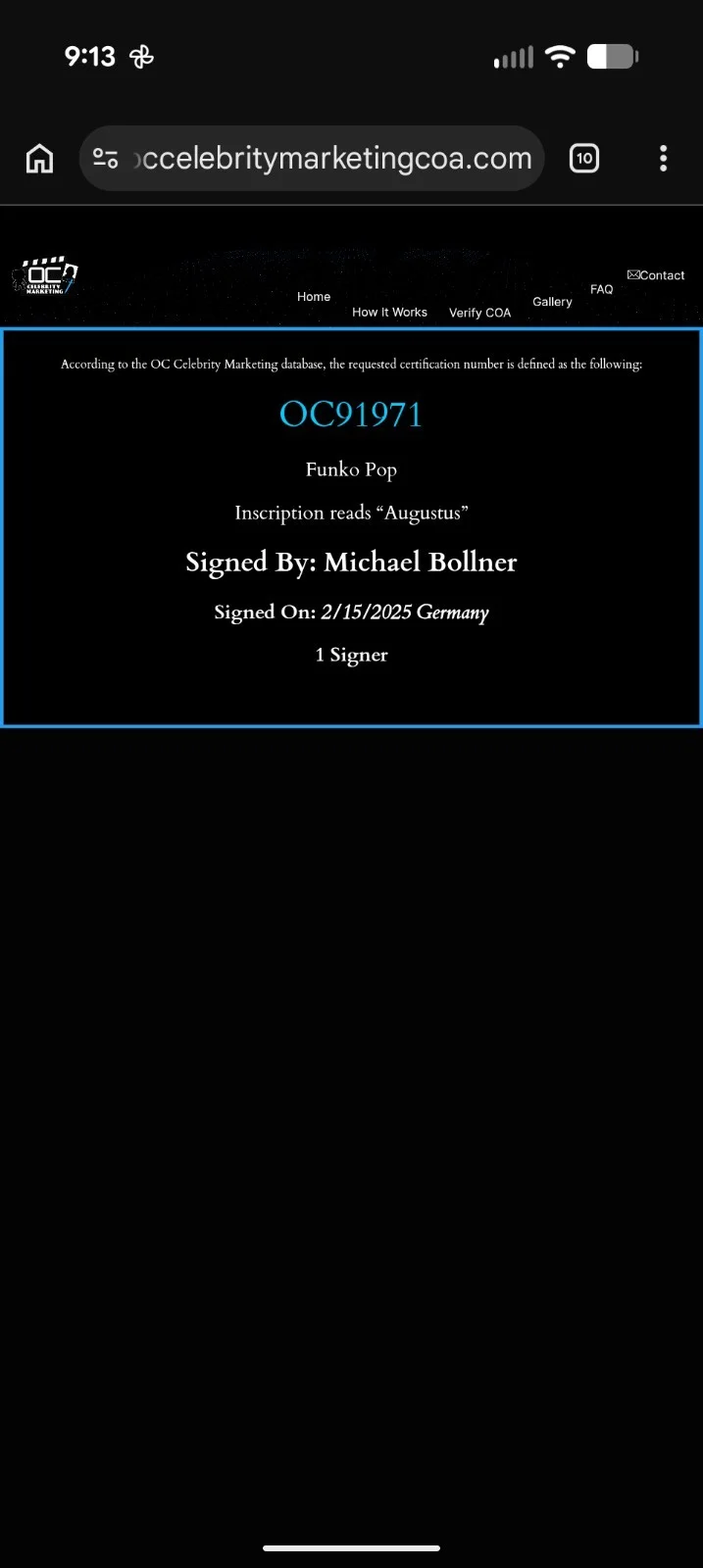 Michael Bollner — Michael Bollner Signed Autographed Funko Pop Augustus OCCM, image 4