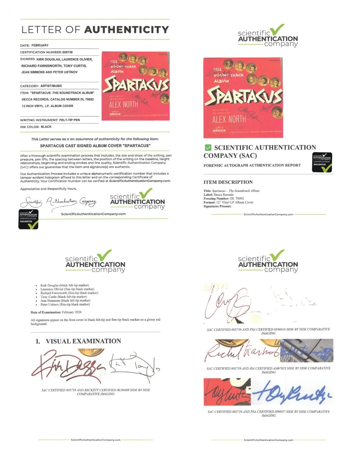 Spartacus Signed Album Douglas Olivier Curtis Ustinov Simmons Farnsworth, изображение 3