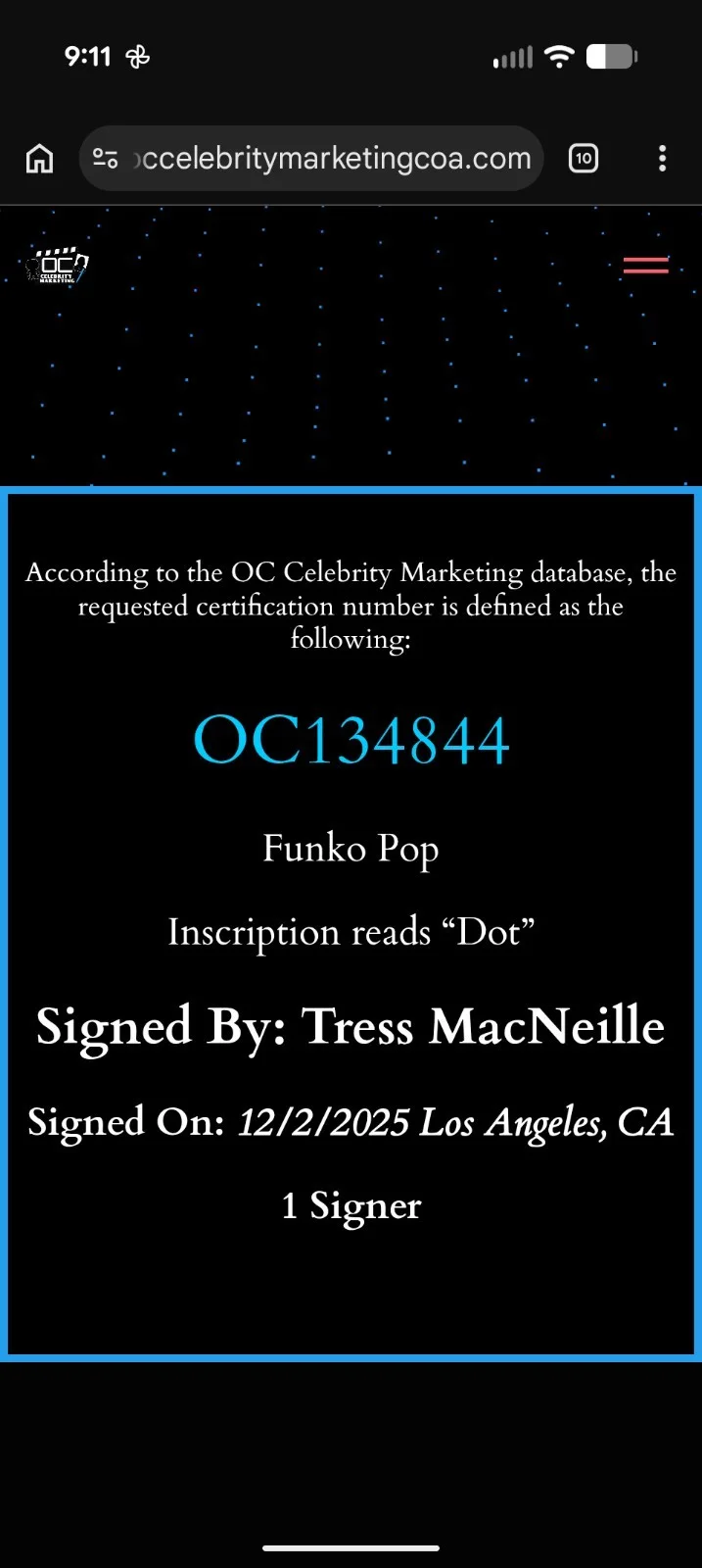 Dot from ANIMANIACS Funko Pop Signed by Tress MacNeille w/ Quote: “Dot” OCCM COA, изображение 4