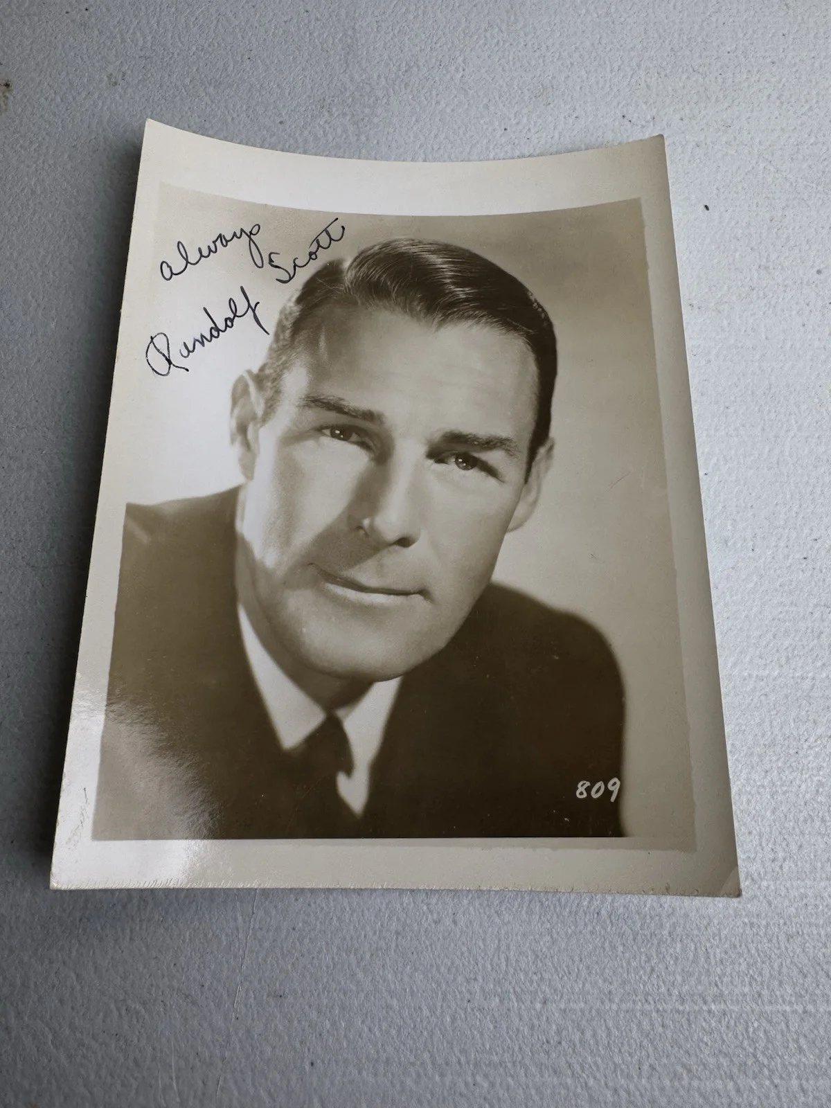 Randolph Scott — Vintage Real Photo 1940’s Autographed Photo of Hollywood Legend Randolph Scott