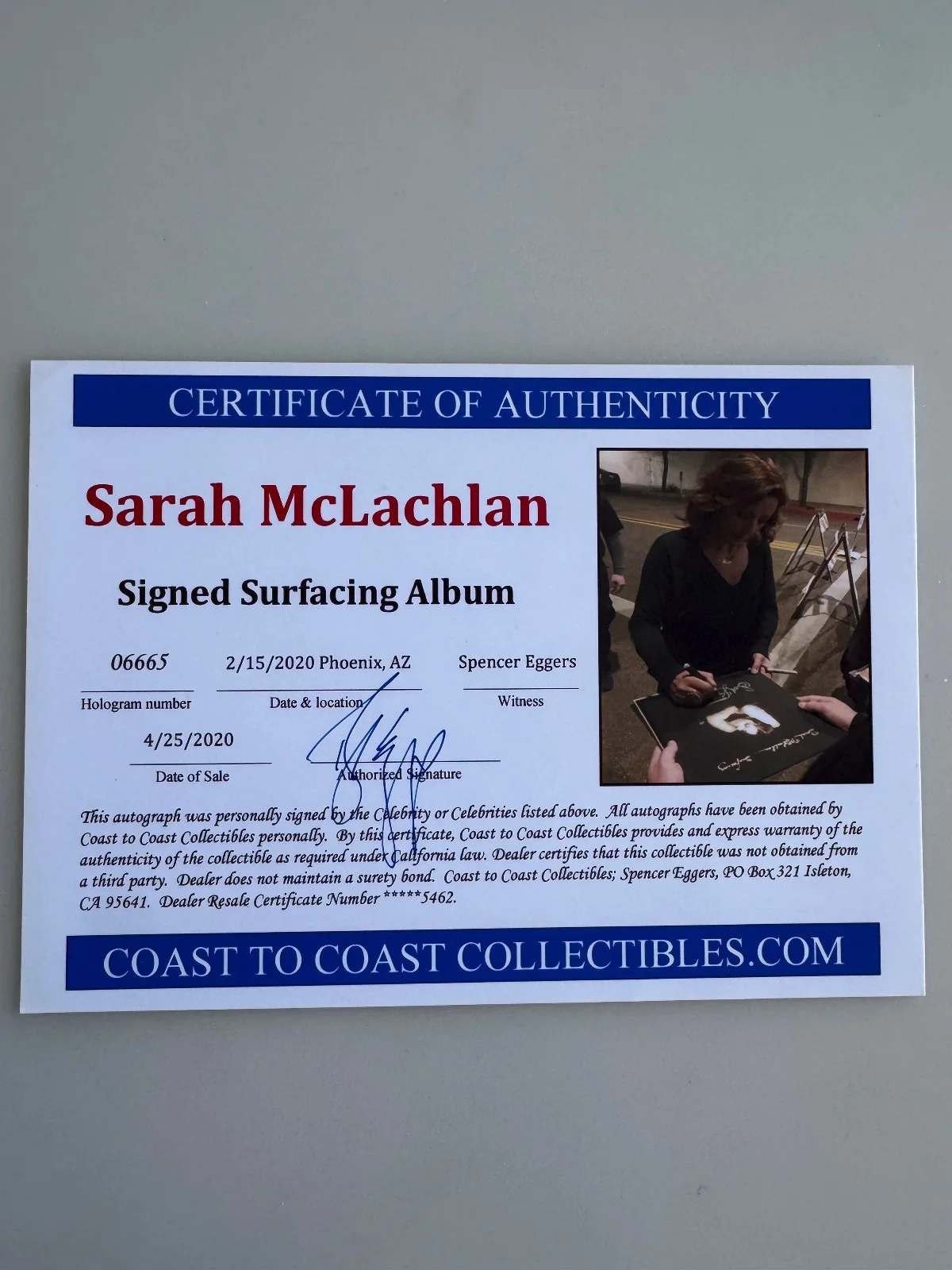 Sarah McLachlan Signed Vinyl LP Surfacing with COA Authenticated, image 2