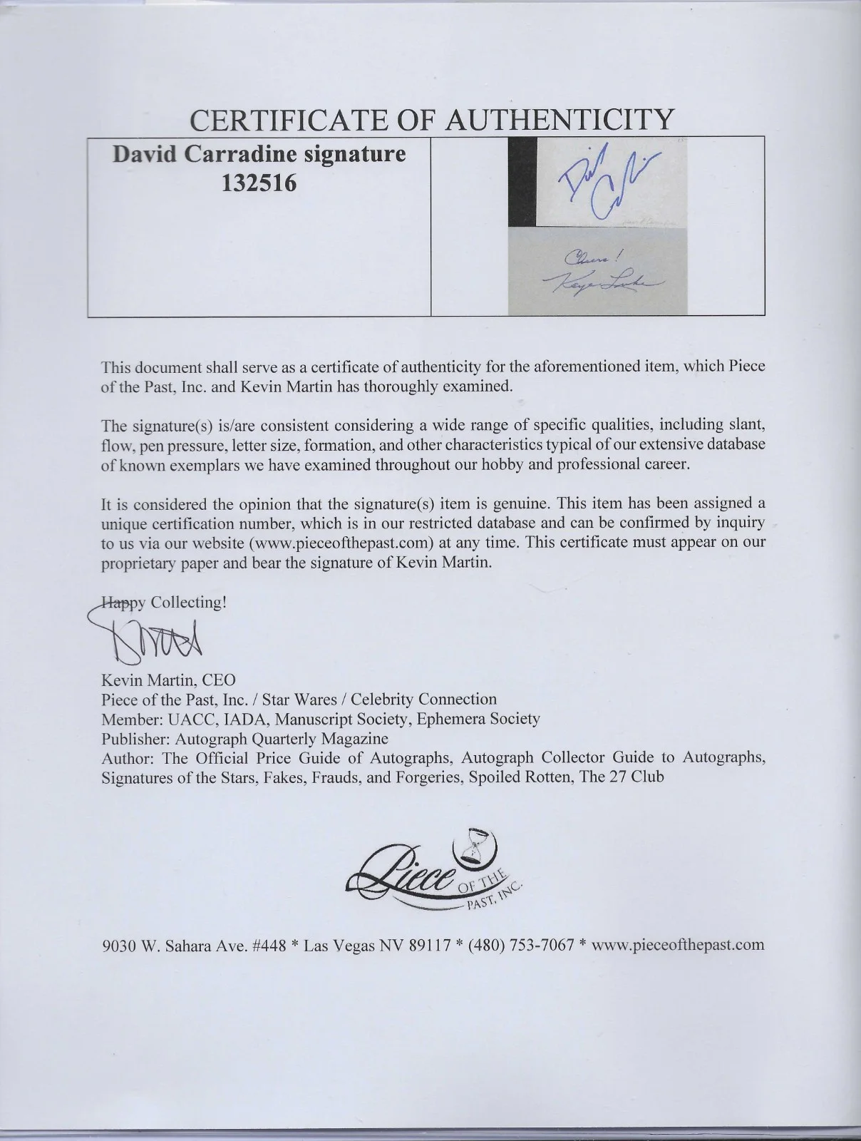 David Carradine, Keye Luke — KUNG FU cast signed by DAVID CARRADINE & KEYE LUKE ... UACC COA, изображение 3